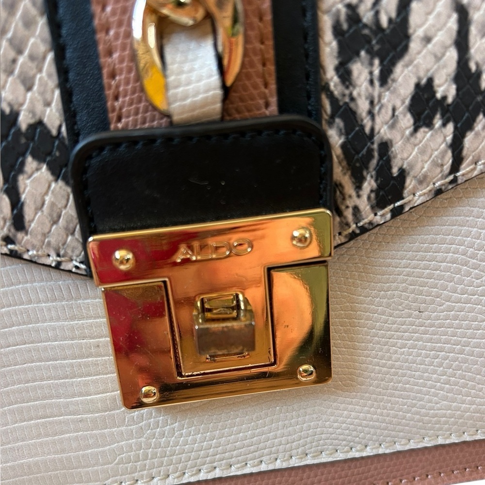 Aldo Martis Snakeskin Neutral Top Handle Handbag Purse NO CROSSBODY STRAP - Picture 8 of 10